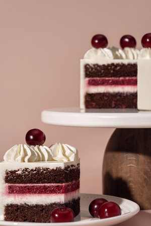 Cherry bento cake features rich chocolate sponge layers, creamy frosting, and fresh cherries,...