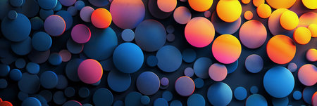 Abstract illustration showcases a vibrant collection of circles in diverse colors and sizes, layered to create depth and visual interest in a contemporary styleの素材