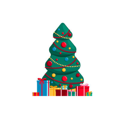 Beautiful Christmas tree decorated with toys with giftsのイラスト素材