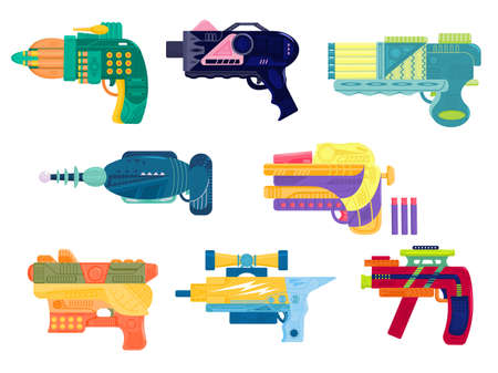 Set of colorful blasters in flat styleのイラスト素材
