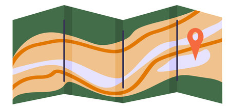 Abstract map folded with location markers. Flat.のイラスト素材