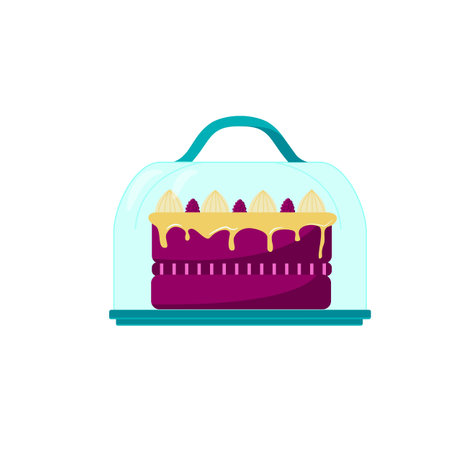 Pie in a storage container. Cake box. Storage. Confectionery, sweets cuisine food storage. Isolated object. Style cartoon. Vector illustrationのイラスト素材
