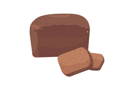 Black bread. slices of bread on a white background Loaf, rye, whole grain. Bakery products. Food, cartoon style. Vector illustrationのイラスト素材