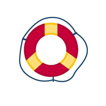 red lifebuoy. Hoop for classic marine equipment with a cord for drowning in the sea. Isolated on...