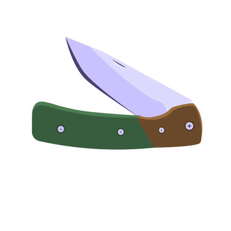 Folding knife. Steel hunting camping survival. Flat style. Isolated on a white background. Vector illustrationのイラスト素材