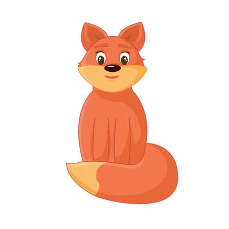 A cute smiling red fox is sitting. Isolated on a white background. Drawing for children. Cartoon style. Vector illustrationのイラスト素材