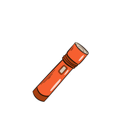 Flashlight vector. Isolated on a white background. Hand drawn style. Travel, camping. Lighting. No people. Vector illustrationのイラスト素材