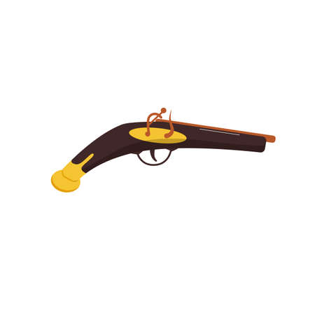 Pirate musket. Flat style. Isolated on a white background. Shot, weapon, gun. Pirates. Vector illustrationのイラスト素材