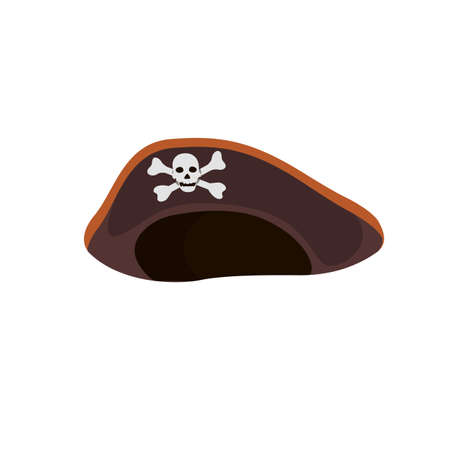 Pirate cocked hat with a skull. Cartoon style. Isolated on a white background. Pirates, hat. Vector illustrationのイラスト素材