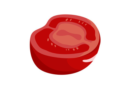 Half of a red tomato isolated on a white background. Cut. Slice. Food, vegetarianism, freshness. Vector illustrationのイラスト素材