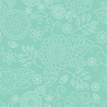 Seamless Floral Pattern On Green Backgroundのイラスト素材