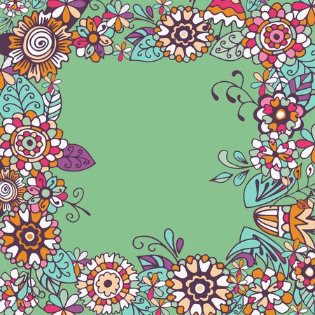 Seamless Floral Frame On Green Backgroundのイラスト素材