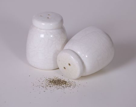 Salt and Pepper with Spilled Pepperの写真素材