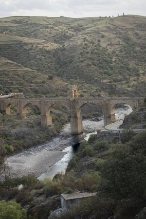 Roman bridge of Alcantara in arch built between 103 and 104. It crosses the Tajo river.の写真素材