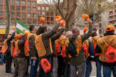 MadridSpain; March 20, 2022: Demonstration of the rural world in Madrid. Hundreds of thousands of protesters march against the "ruin in the countryside"のeditorial素材
