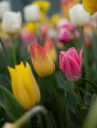Beautiful colorful tulips in the gardenの写真素材