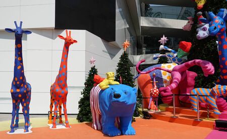 Sukhumvit, Bangkok, Thailand, 11.20.2019,  Christmas tree and decoration outside a shopping centre, Emquartier welcomes Christmas and New Year,  Winter Wonderland, pine forests Various animal formsのeditorial素材