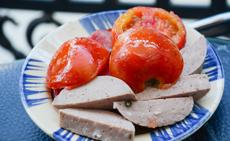 Western breakfast meal - fried hamsの写真素材