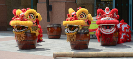 SAIGON, VIETNAM - FEB 26, 2015. Preparing for the dance of Lion to celebrate Lunar New Year in Ho Chi Minh city, Vietnam.のeditorial素材