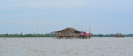 Shacks on the sea in Mekong Delta, southern Vietnam.の写真素材