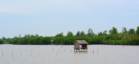Shacks on the sea in Mekong Delta, southern Vietnam.の写真素材
