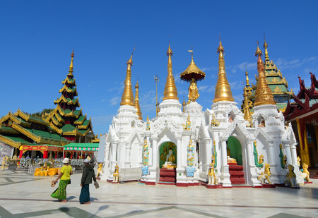 YANGON, MYANMAR - JAN 14, 2015: The atmosphere of Shwedagon Pagoda in Yangon, Myanmar. Shwedagon Pagoda is the most sacred Buddhist pagoda for the Burmese.のeditorial素材