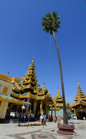 YANGON, MYANMAR - JAN 14, 2015: The atmosphere of Shwedagon Pagoda in Yangon, Myanmar. Shwedagon Pagoda is the most sacred Buddhist pagoda for the Burmese.のeditorial素材