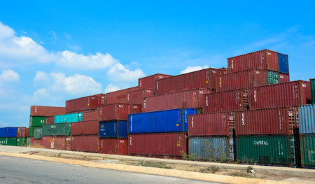 HO CHI MINH CITY, VIETNAM - Apr 5, 2015. Containers at Saigon commercial port. Saigon Port are...