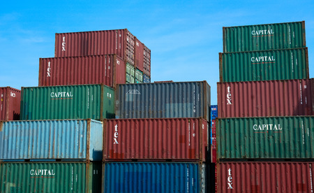 HO CHI MINH CITY, VIETNAM - Apr 5, 2015. Containers at Saigon commercial port. Saigon Port are...