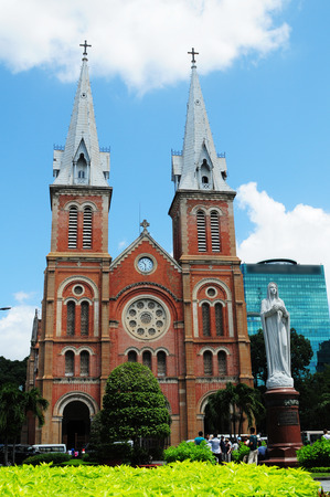 SAIGON, VIETNAM - OCT 2, 2014. Notre Dame cathedral in Saigon (Ho Chi Minh City), Vietnam. Built in French domination (1880) and designed by architecter J. Bourard.のeditorial素材