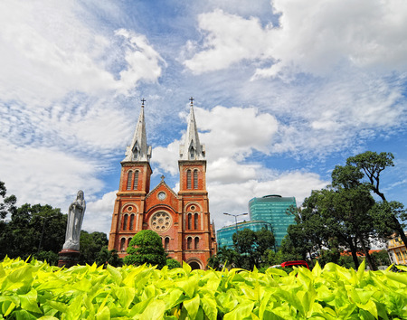 SAIGON, VIETNAM - OCT 2, 2014. Notre Dame cathedral in Saigon (Ho Chi Minh City), Vietnam. Built in French domination (1880) and designed by architecter J. Bourard.のeditorial素材