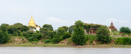 BAGAN, MYANMAR - MAY 22, 2014 - Many temples near the Irrawaddy river, Bagan, Myanmar.の写真素材