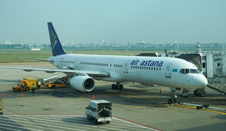 HO CHI MINH, VIETNAM - MAR 15, 2015. Civil aircrafts parking at Tan Son Nhat International airport...