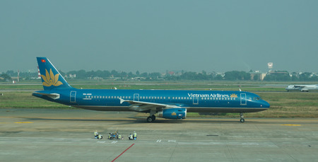HO CHI MINH, VIETNAM - MAR 15, 2015. Civil aircrafts parking at Tan Son Nhat International airport...