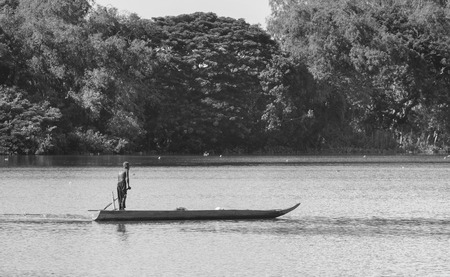 MEKONG DELTA, VIETNAM - MAR 23, 2015. Fishing boat on Mekong river in southern Vietnam.のeditorial素材