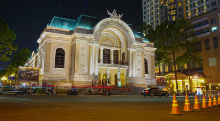 HO CHI MINH CITY, VIETNAM - APR 14, 2015. Saigon Opera House or Municipal Theatre in Ho Chi Minh City, Vietnam on Sep 15, 2014. Built in 1897 by French architect Ferret Eugene.のeditorial素材