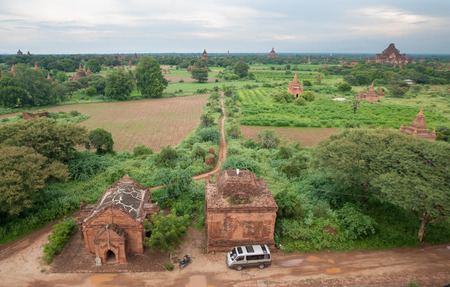Temples of Bagan (Pagan), Myanmar at sunset.のeditorial素材