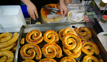 BANGKOK, THAILAND - AUGUST 31, 2014. Selling delicious foods on the street of Bangkok, Thailand.のeditorial素材