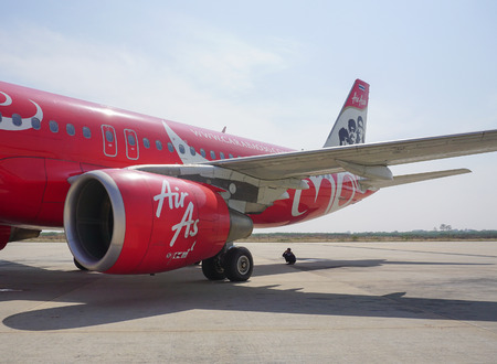 BANGKOK, THAILAND - MAR 15, 2015. Civil aircrafts parking at Mandalay International airport in Mandalay, Myanmar. It is the second largest international airport in Myanmar.のeditorial素材