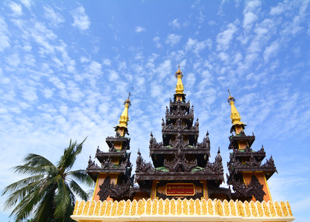 Top of golden stupa at Shwedagon Paya Pagoda in Yangon, Myanmar.の写真素材