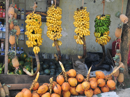 Tropical fruits at the local market in Sri Lanka.の写真素材