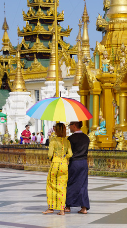 YANGON MYANMAR  JAN 14 2015. Burmese people visit at Shwedagon Pagoda in Yangon Myanmar. Shwedagon Pagoda is the most sacred Buddhist pagoda for the Burmese.のeditorial素材