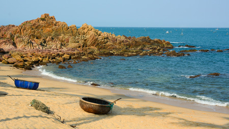 Nha Trang, Vietnam - Apr 20, 2015. Tourists enjoying on tropical beach at Nha Trang, Vietnam. Nha Trang is a popular destination for international tourists.のeditorial素材