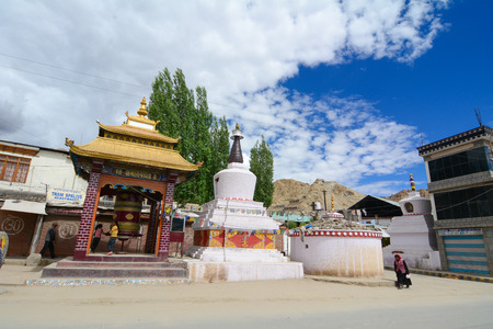 LADAKH, INDIA - JUL 22, 2015. Entrance of Leh city in the Indian State of Jammu and Kashmir. Leh was the capital of the Himalayan kingdom of Ladakh.のeditorial素材