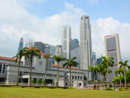 Singapore - Jul 4, 2015. Singapore Parliament building in front of Singapore downtown. The Parliament and the President jointly make up the legislature of Singapore.のeditorial素材