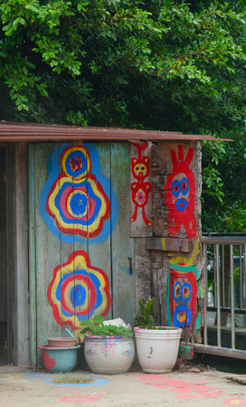Taichung, Taiwan - Mar 15, 2015. Rainbow village, the colourful graffiti painted on the wall in Taichung. It is a famous sightseeing spot in Taiwan.のeditorial素材