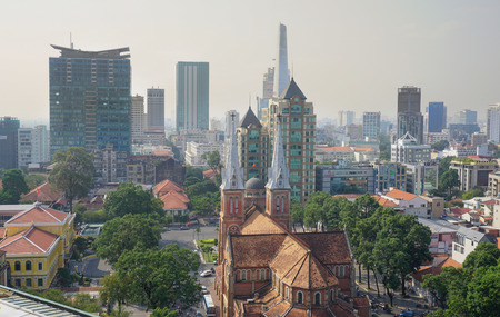 SAIGON, VIETNAM - JUL 18, 2015. Cityscape of Ho Chi Minh city, viewed from top of building. Ho Chi Minh city is the largest city in Vietnam with population around 10 million people.のeditorial素材