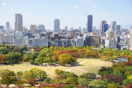 Osaka, Japan - Aug 11, 2015. View of Osaka downtown and Osaka Business Park in the autumn. The GDP in the greater Osaka area is $341 billion.のeditorial素材
