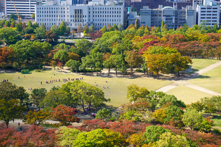 Osaka, Japan - Aug 11, 2015. View of Osaka downtown and Osaka Business Park in the autumn. The GDP in the greater Osaka area is $341 billion.のeditorial素材