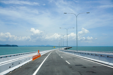 Penang, Malaysia - Aug 8, 2015. View of Penang Bridge, Malaysia. The bridge is the second-longest bridge in Malaysia by total length, with a length over water of 8.4 kilometres.のeditorial素材